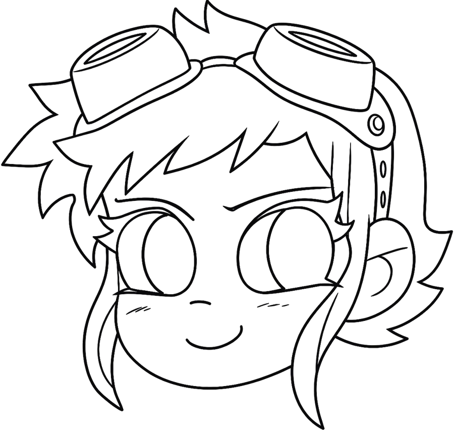 Line drawing of a cartoon girl wearing goggles